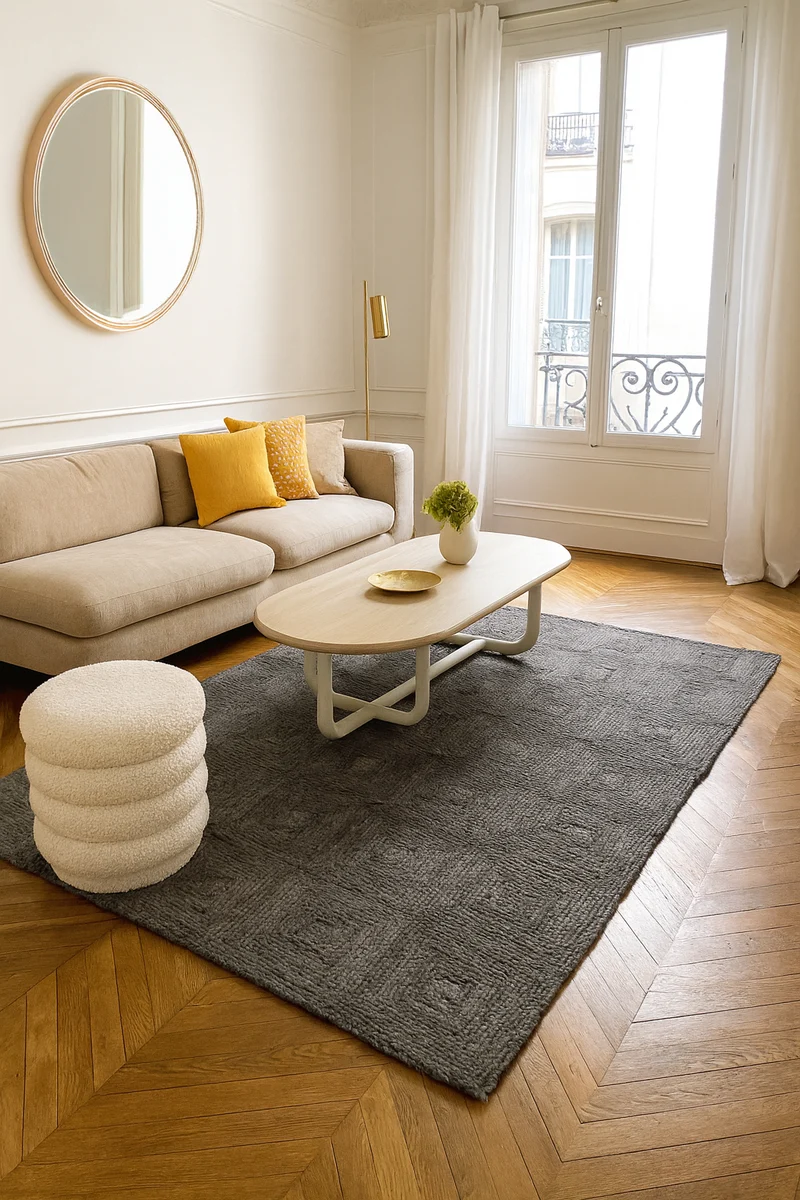 Bolu - Tapis en jute gris tissé à la main