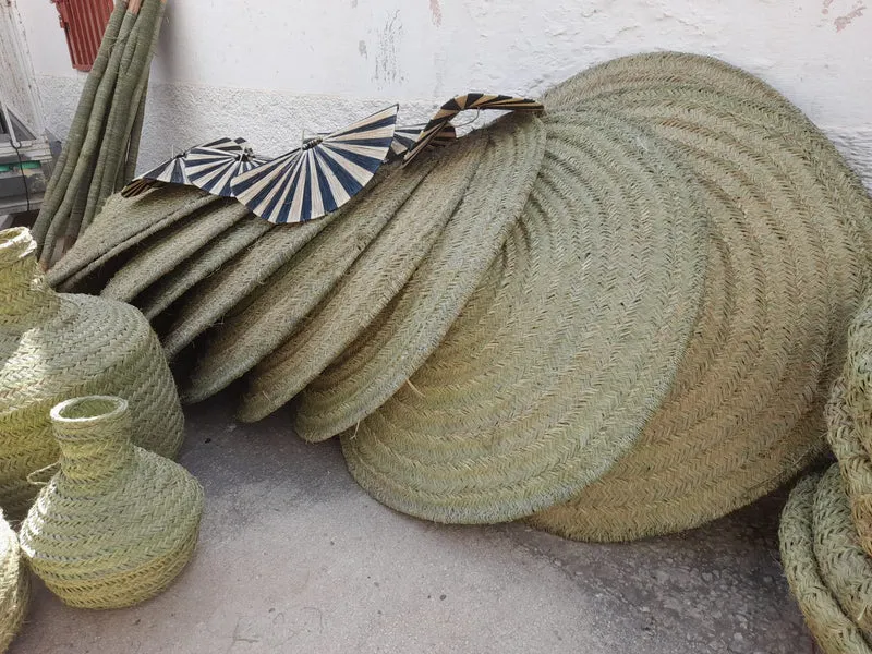 Parasol Paille Tressée - Mat en bois & corde - Artisanal - 4 TAILLES au choix - Décoration Bohème -