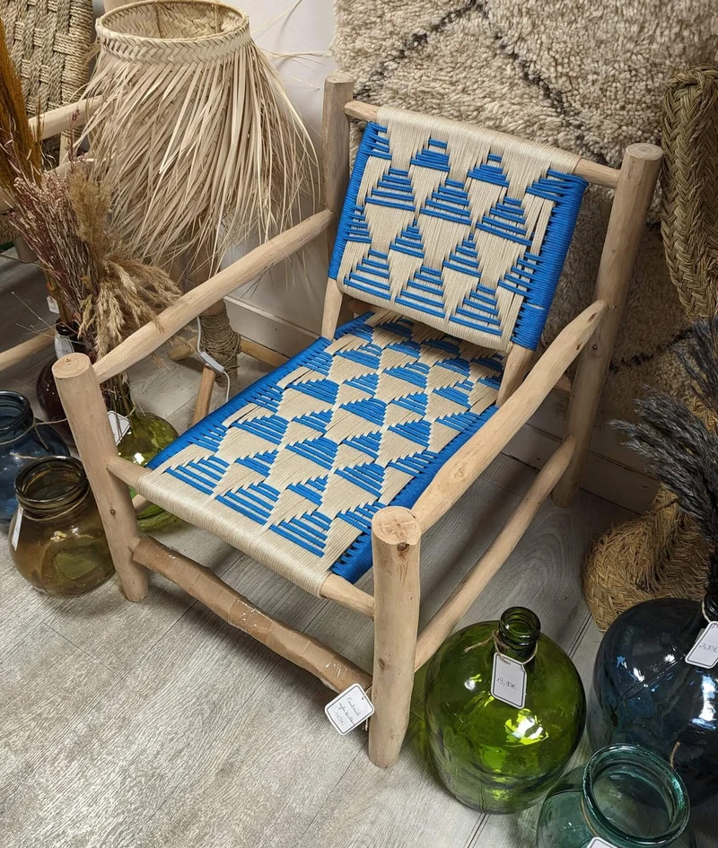 GROS FAUTEUIL en Bois et corde - avec accoudoirs - ARTISANAL qualité Maroc