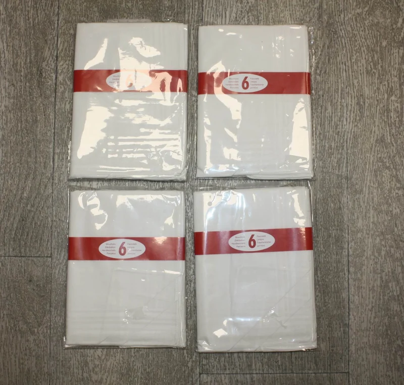 Lot de 6 / 12 / 24 Mouchoirs UNISEXE Blanc - Tissu épais 100% COTON - 40cm x 40cm