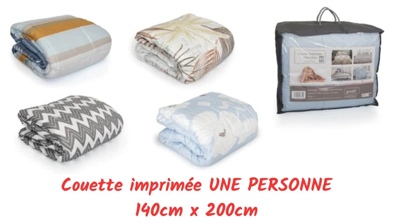 Couette imprimée 1 personne - 140x200cm - 400Gr/M² - Qualité 4 saisons