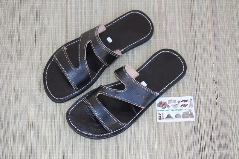Sandales été Homme & Femme - SUPERBE CUIR NOIR - Fait Main - Maxi Confort - Du 36 au 47