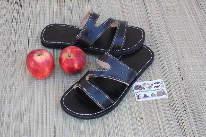 Sandales été Homme & Femme - SUPERBE CUIR NOIR - Fait Main - Maxi Confort - Du 36 au 47