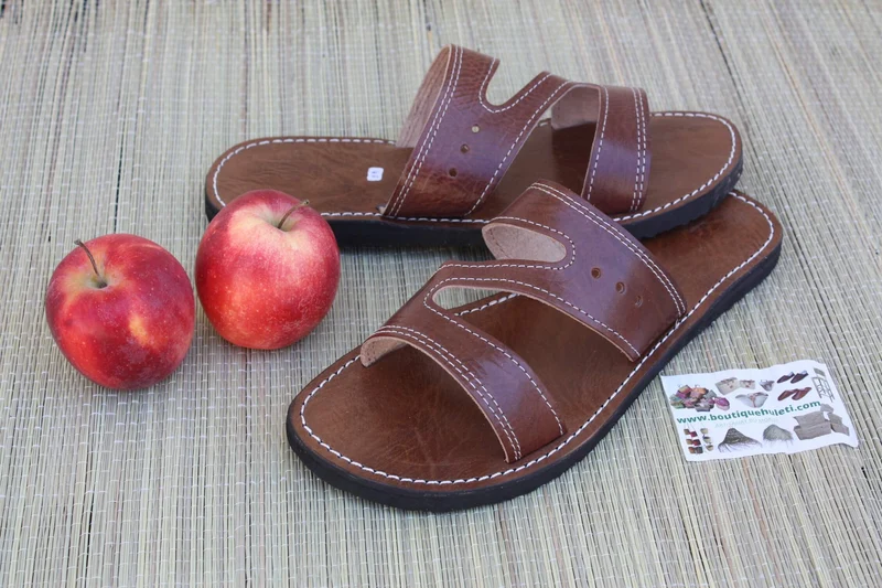 Sandales été Homme & Femme - SUPERBE CUIR CAMEL - Fait Main - Maxi Confort - Du 36 au 47