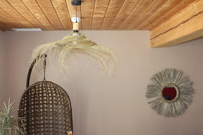 SUSPENSION Parasol Plat - Luminaire Paille Abat Jour Tressé - 4 TAILLES au choix - Décoration Naturelle -