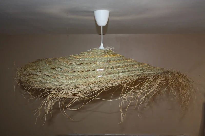 SUSPENSION Parasol Plat - Luminaire Paille Abat Jour Tressé - 4 TAILLES au choix - Décoration Naturelle -