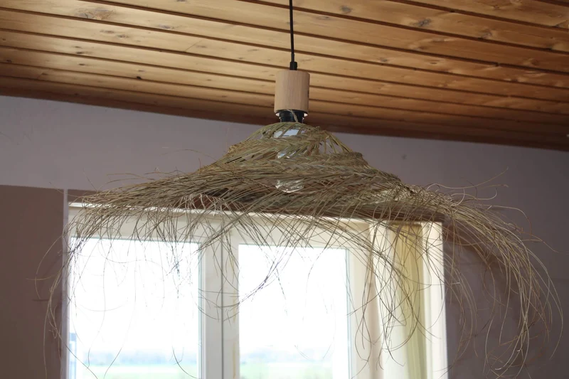 SUSPENSION Parasol Plat - Luminaire Paille Abat Jour Tressé - 4 TAILLES au choix - Décoration Naturelle -