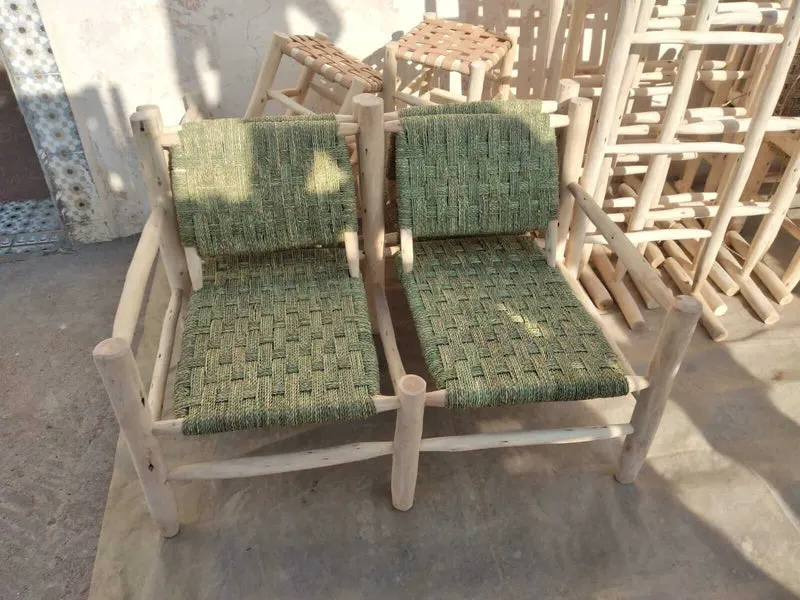 BANQUETTE FAUTEUIL DOUBLE en Bois et Palmier - Canapé 100% Fait Main - Original & Confortable !