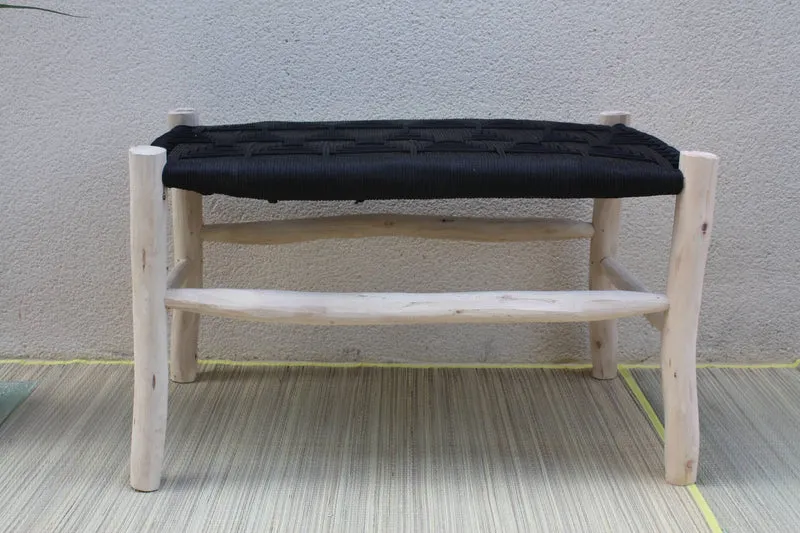 BANC Noir & Naturel - Bois de Citronnier - Banquette tressée nylon - Décoration Chic & Bohème