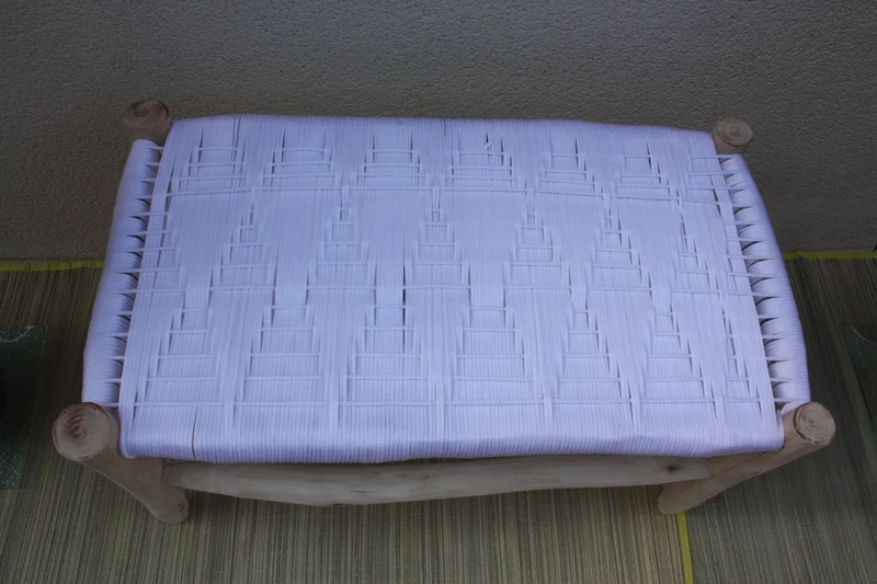 BANC Marocain Blanc - Bois de Citronnier - Banquette tressée nylon - Décoration Bohème