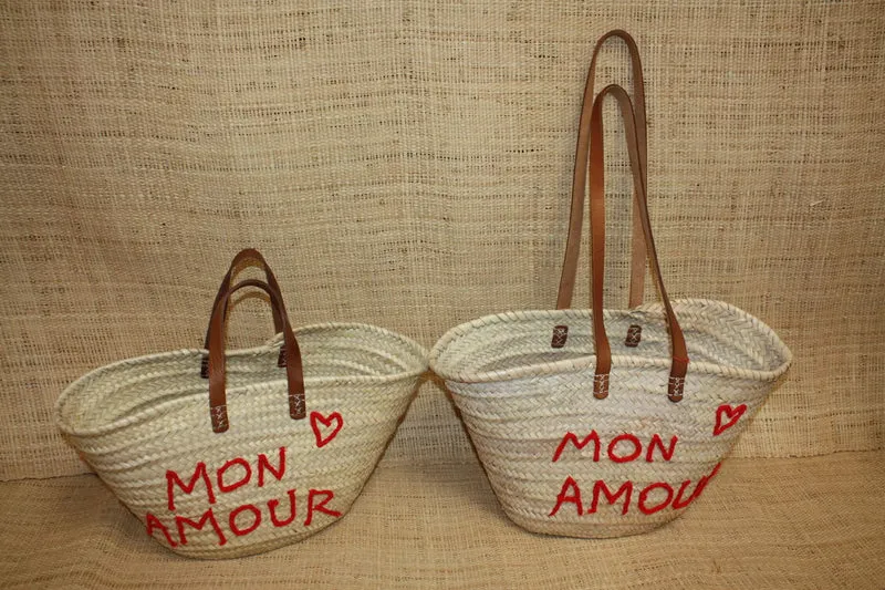 Panier personnalisé MON AMOUR - Cabas de marché, sac de plage, 100% Naturel