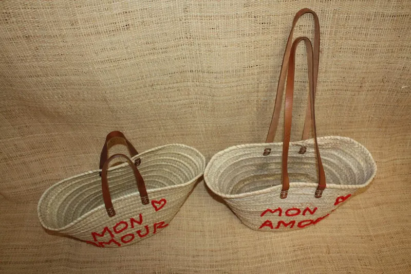 Panier personnalisé MON AMOUR - Cabas de marché, sac de plage, 100% Naturel