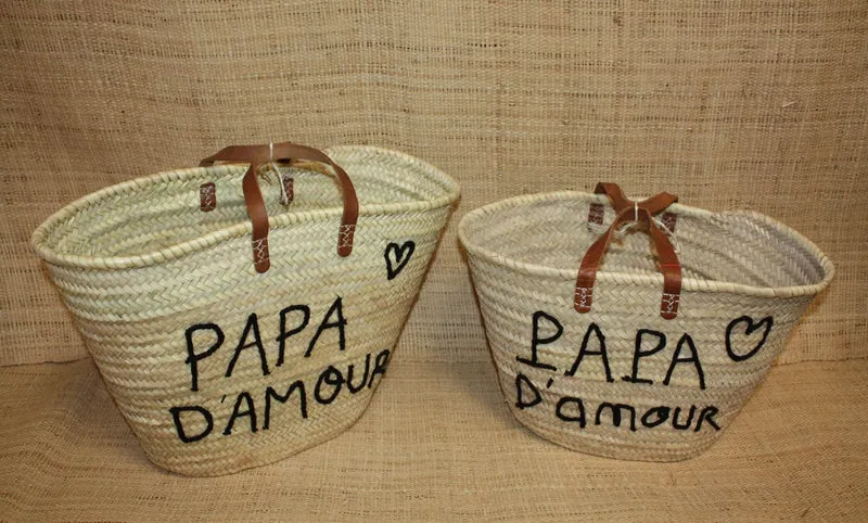 Panier personnalisé PAPA D'AMOUR - Cabas de marché, sac de plage, 100% Naturel
