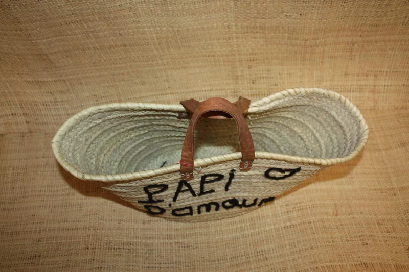 Panier personnalisé PAPI D'AMOUR - Cabas de marché, sac de plage, 100% Naturel
