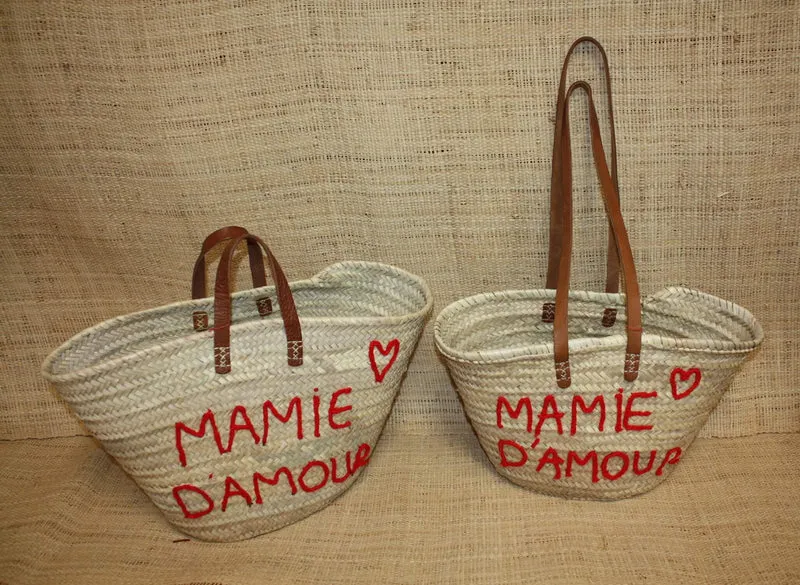 Panier personnalisé MAMIE D'AMOUR - Cabas de marché, sac de plage, 100% Naturel