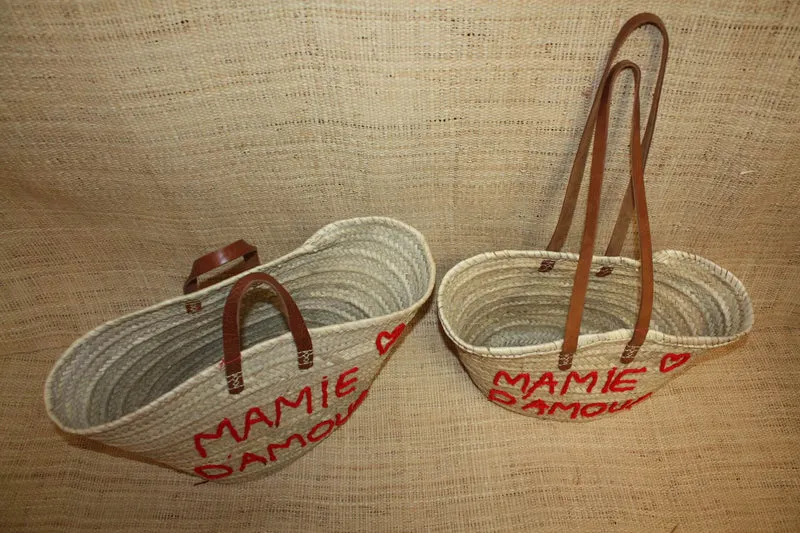 Panier personnalisé MAMIE D'AMOUR - Cabas de marché, sac de plage, 100% Naturel