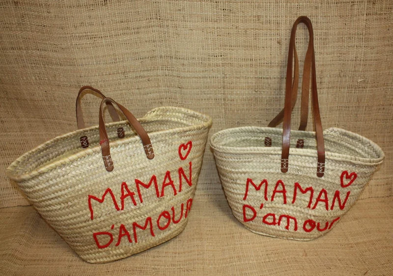Panier personnalisé MAMAN D'AMOUR - Cabas de marché, sac de plage, 100% Naturel