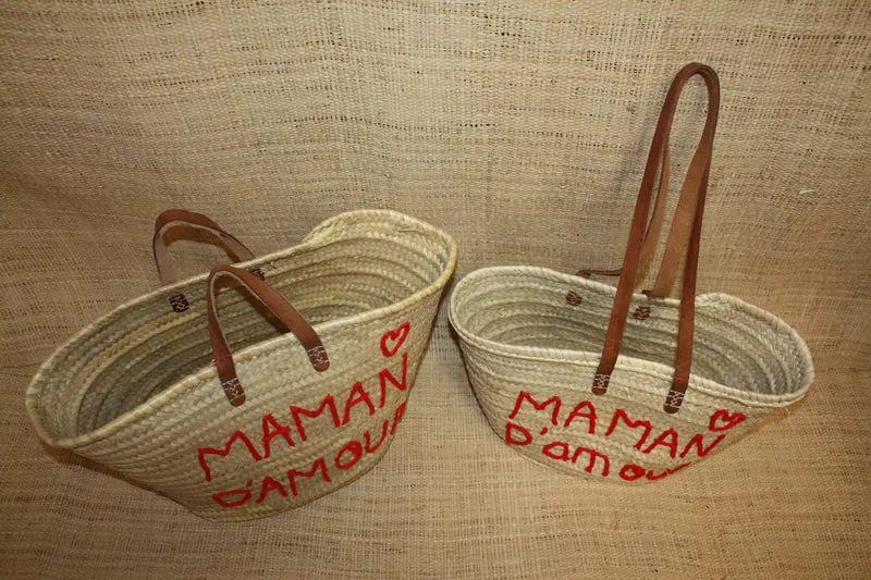 Panier personnalisé MAMAN D'AMOUR - Cabas de marché, sac de plage, 100% Naturel