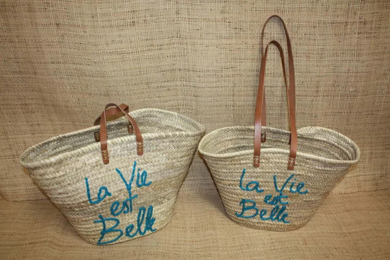 Panier personnalisé LA VIE EST BELLE - Cabas de marché, sac de plage, 100% Naturel