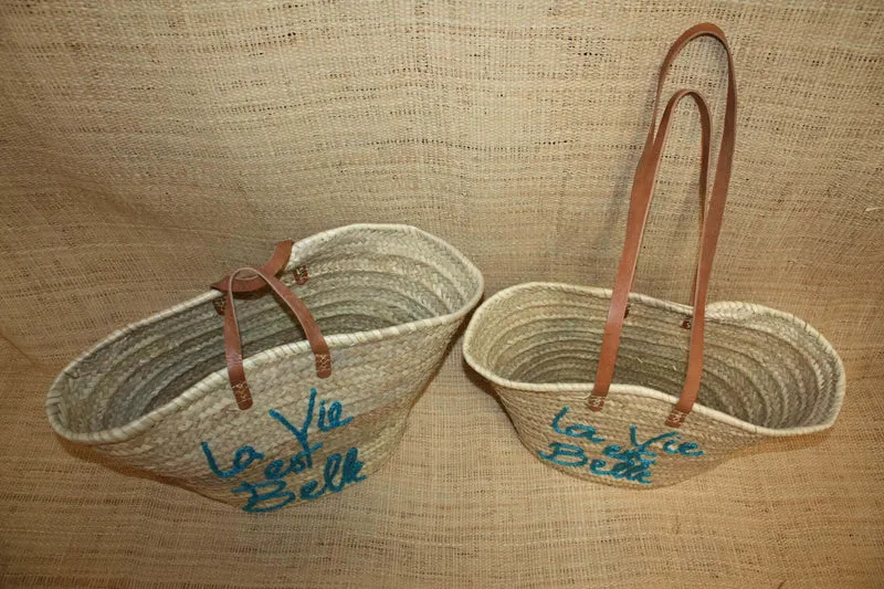 Panier personnalisé LA VIE EST BELLE - Cabas de marché, sac de plage, 100% Naturel