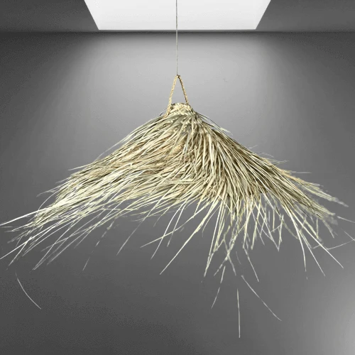 SUSPENSION Paille Tressée - Luminaire Parasol Abat Jour Palmier Franges - 2 TAILLES au CHOIX - Décoration Bohème -