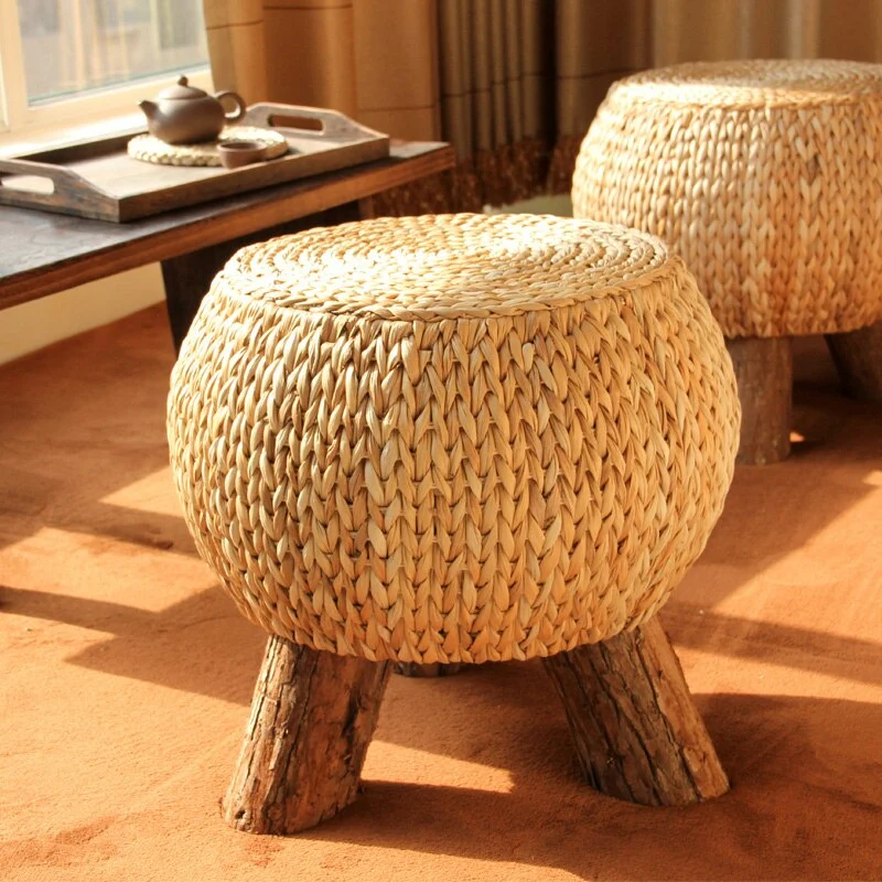 Pouf en Rotin Tabouret Bois | TERRA