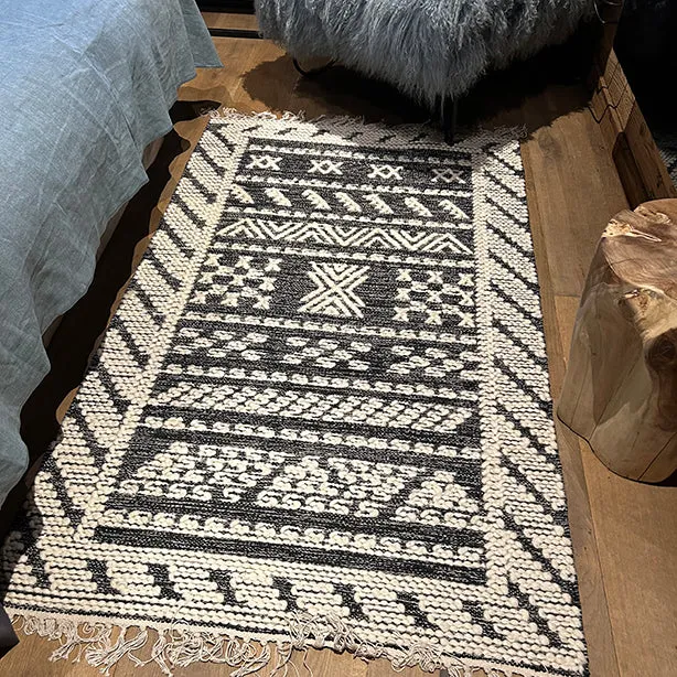 Tokat - Tapis en laine et coton tissé à la main 90 x 150 cm - Noir & gris