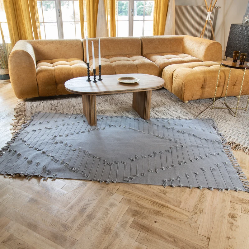 Noos - Tapis en coton tissé gris bleu 120x180 cm