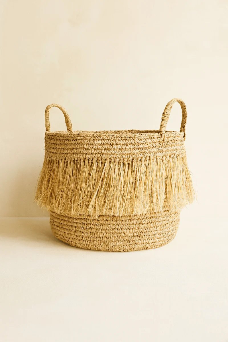 Luys - Panier à franges en raphia naturel D48XH49 cm