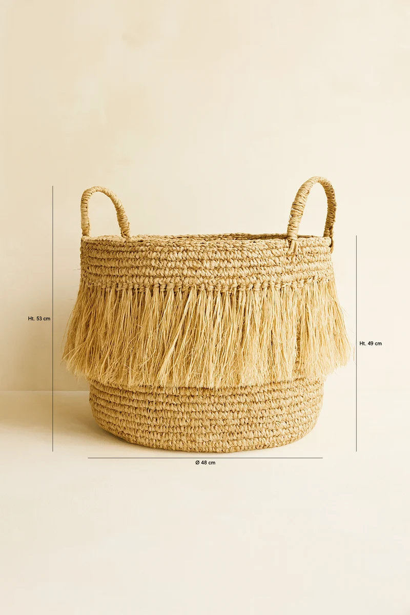 Luys - Panier à franges en raphia naturel D48XH49 cm