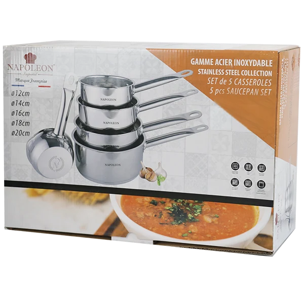 SET 5 CASSEROLES QUALITÉ PRO - ACIER INOXYDABLE - Ø12cm Ø14cm Ø16cm Ø18cm Ø20cm