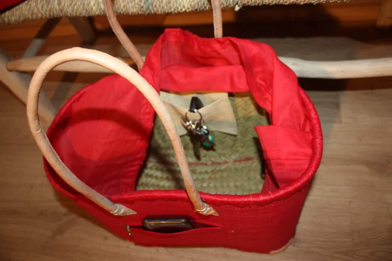 Panier Doublure Rabane Rouge + Poche zippée - Sac Cabas Anses Longues - 3 TAILLES - Marchés, courses, plage...