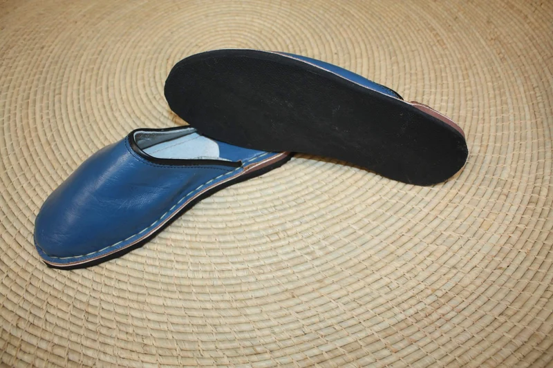 Babouches SEMELLES en PNEUS recyclés ! Cuir Bleu Jeans - Ultra Solide - Homme & Femme - Du 35 au 45