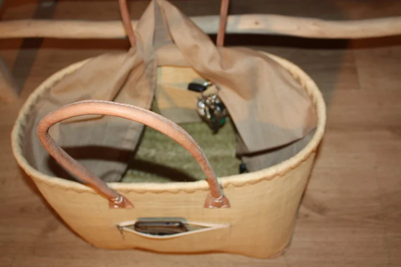 Panier Beige Naturel - Doublé Rabane + Poche zippée - Sac Cabas Anses Longues - 3 TAILLES - Marchés, courses, plage...