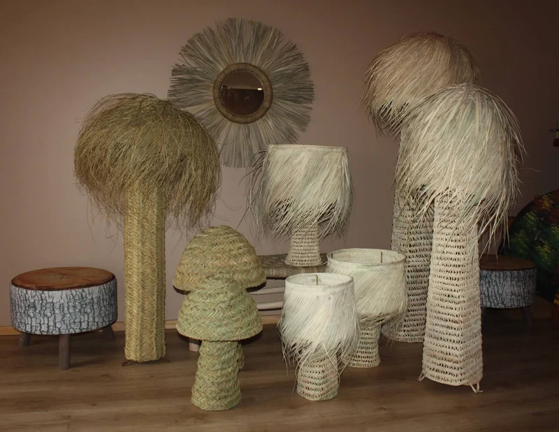 Lampe de Salon & Lampe de Chevet - Artisanale - FAIT MAIN en PALMIER - paille rotin osier