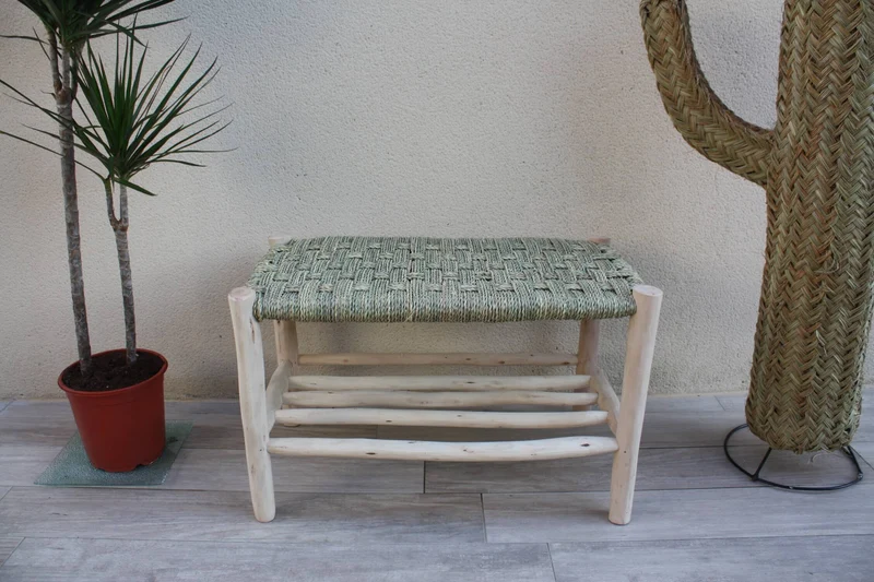 BANC RANGE CHAUSSURES - Banquette tressée 1 ou 2 places - 70cm ou 80cm - Décoration Bohème