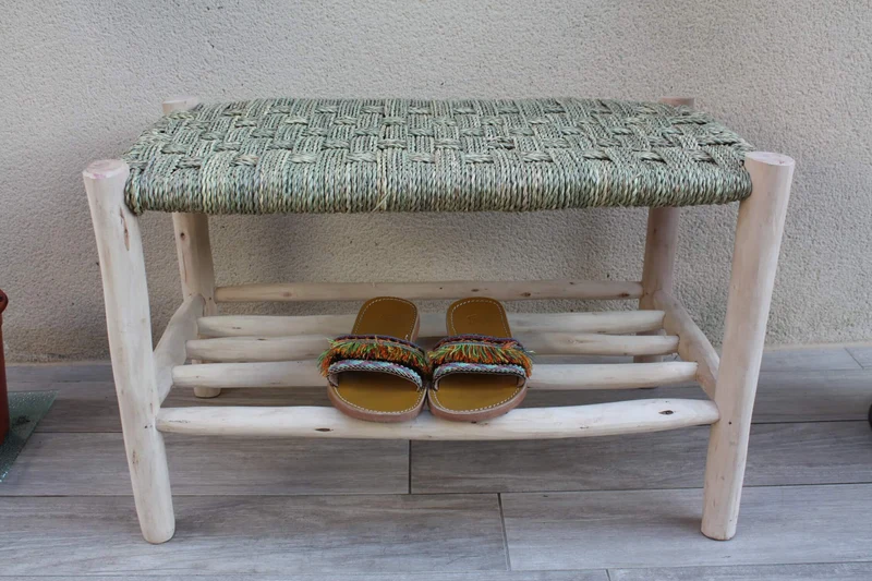 BANC RANGE CHAUSSURES - Banquette tressée 1 ou 2 places - 70cm ou 80cm - Décoration Bohème