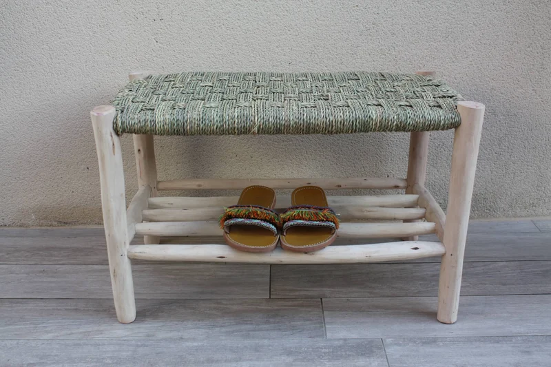 BANC RANGE CHAUSSURES - Banquette tressée 1 ou 2 places - 70cm ou 80cm - Décoration Bohème