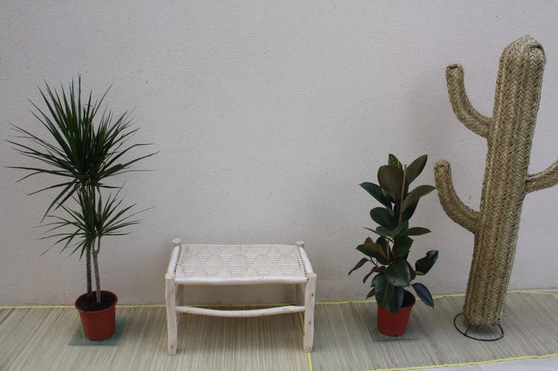 BANC en Bois & Nylon Crème - Superbe Banquette Tressée Main - Déco Tendance