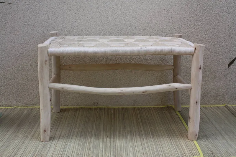 BANC en Bois & Nylon Crème - Superbe Banquette Tressée Main - Déco Tendance