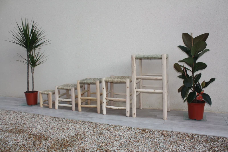 Tabouret en BOIS - FAIT MAIN - 6 Tailles - Artisanal Tressage Corde de Palmier