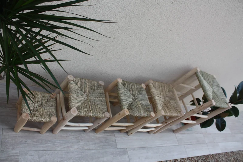 Tabouret en BOIS - FAIT MAIN - 6 Tailles - Artisanal Tressage Corde de Palmier