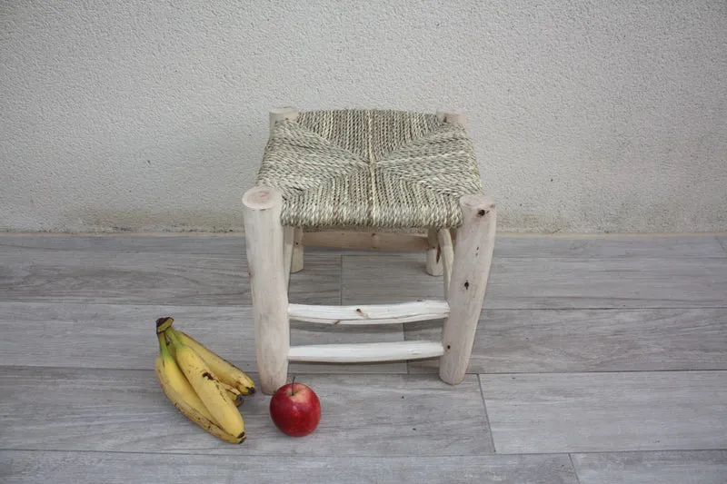Tabouret en BOIS - FAIT MAIN - 6 Tailles - Artisanal Tressage Corde de Palmier