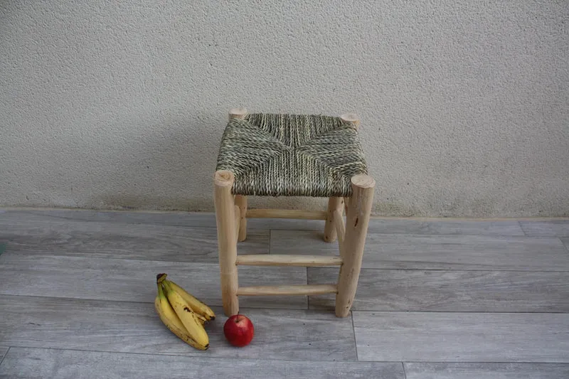 Tabouret en BOIS - FAIT MAIN - 6 Tailles - Artisanal Tressage Corde de Palmier