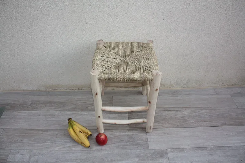 Tabouret en BOIS - FAIT MAIN - 6 Tailles - Artisanal Tressage Corde de Palmier