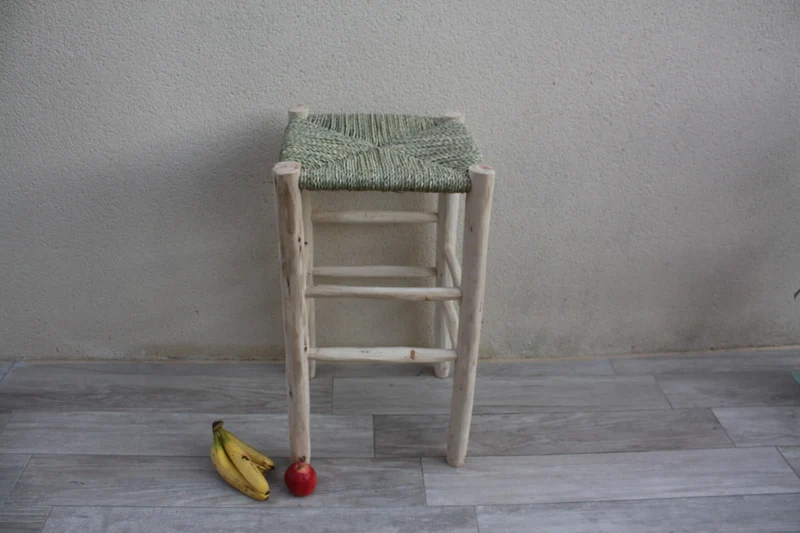 Tabouret en BOIS - FAIT MAIN - 6 Tailles - Artisanal Tressage Corde de Palmier