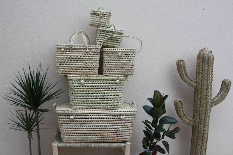 Malle de rangement - Coffre tressé Palmier - Panier Bac Corbeille couvercle - 6 Tailles -