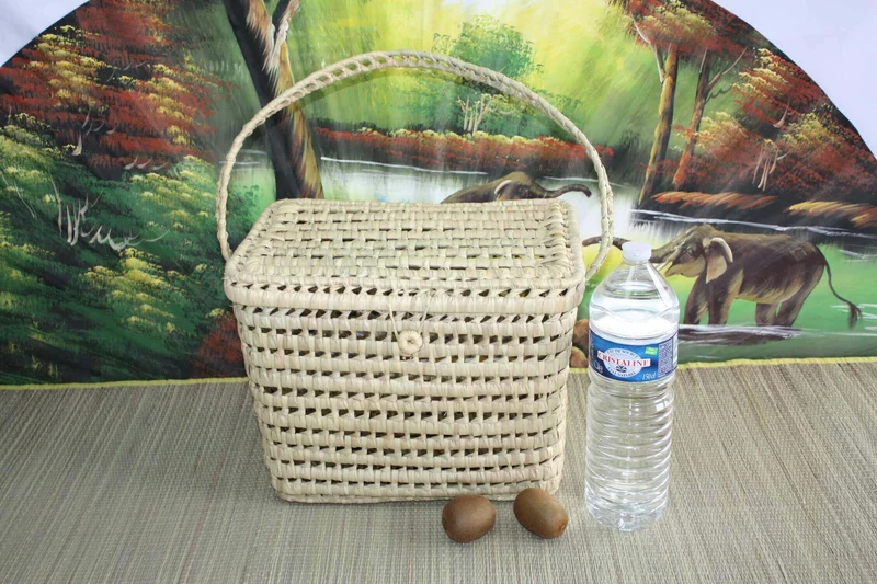 Malle de rangement - Coffre tressé Palmier - Panier Bac Corbeille couvercle - 6 Tailles -