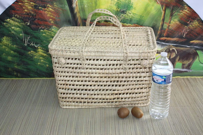 Malle de rangement - Coffre tressé Palmier - Panier Bac Corbeille couvercle - 6 Tailles -