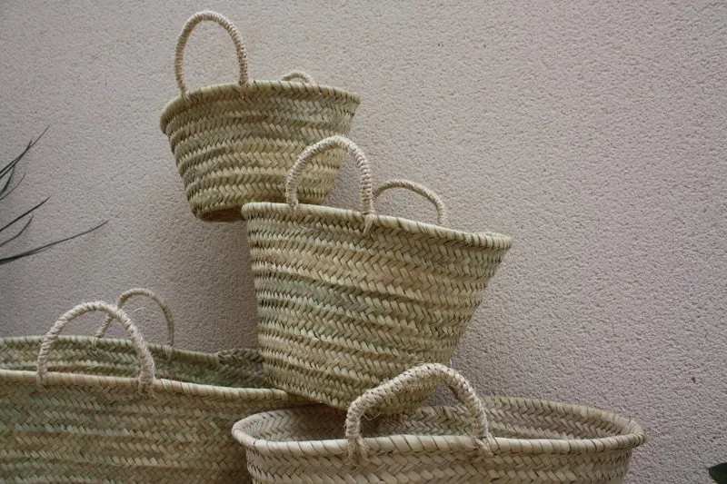 PANIER 100% NATUREL - 4 TAILLES - Sac paille plage - Cabas courses marché - palmier osier rotin